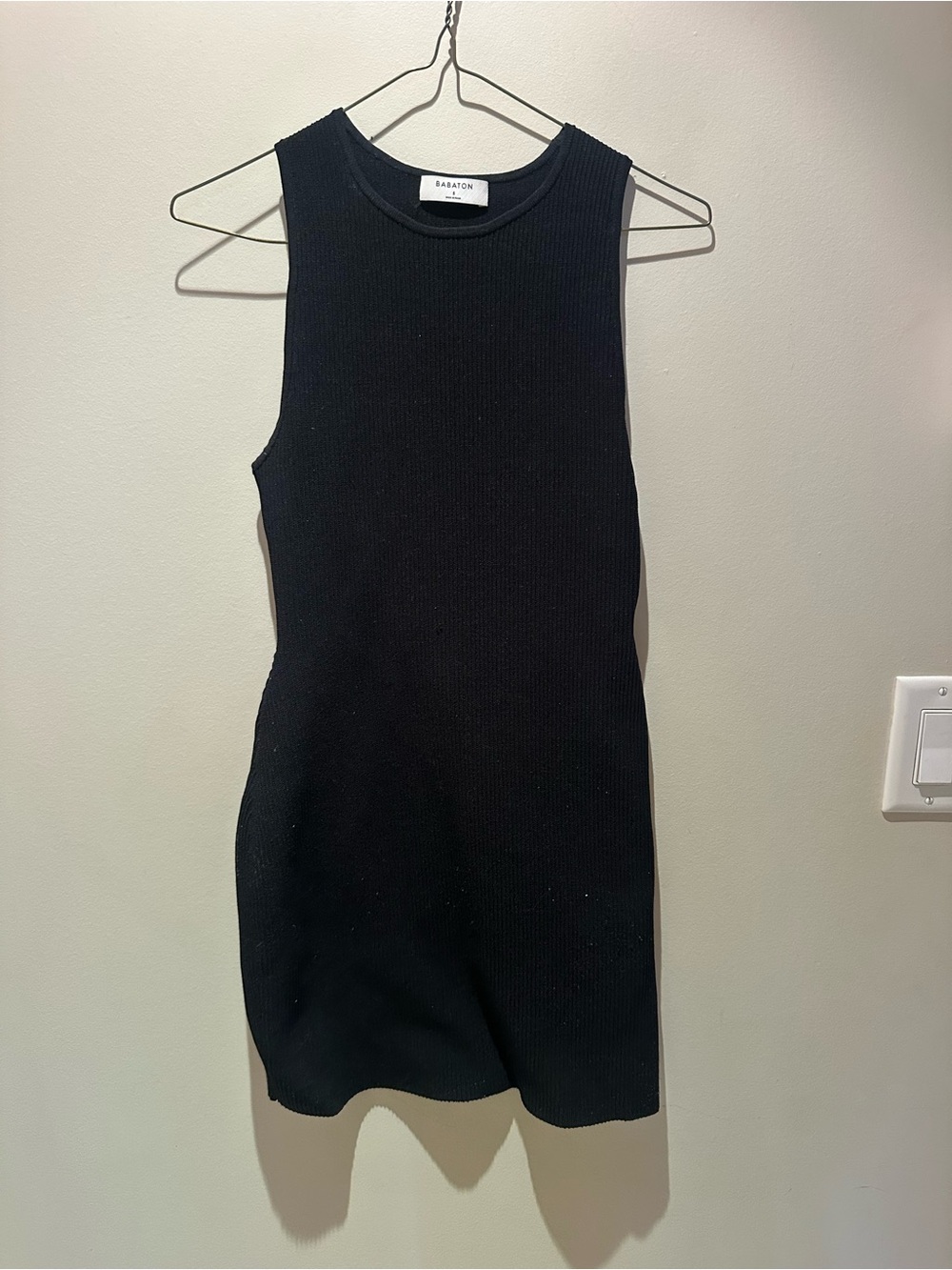 Babaton Black Ribbed Tank Mini Dress